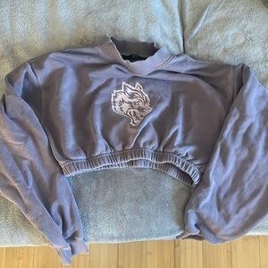 Darc Sport Cropped Sweatshirt in Lavender Purple with Wolf Graphic